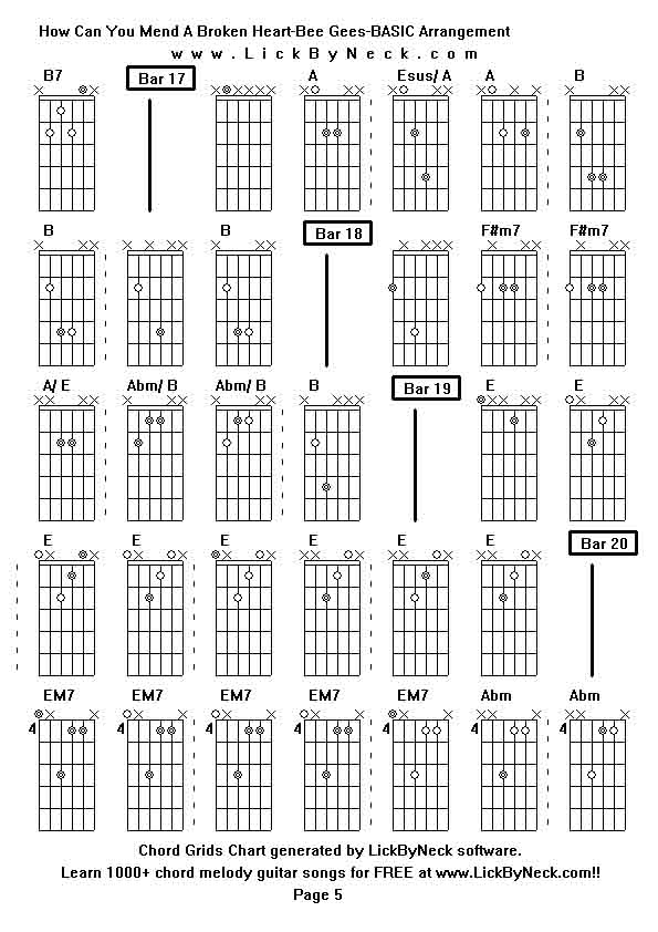 Chord Grids Chart of chord melody fingerstyle guitar song-How Can You Mend A Broken Heart-Bee Gees-BASIC Arrangement,generated by LickByNeck software.